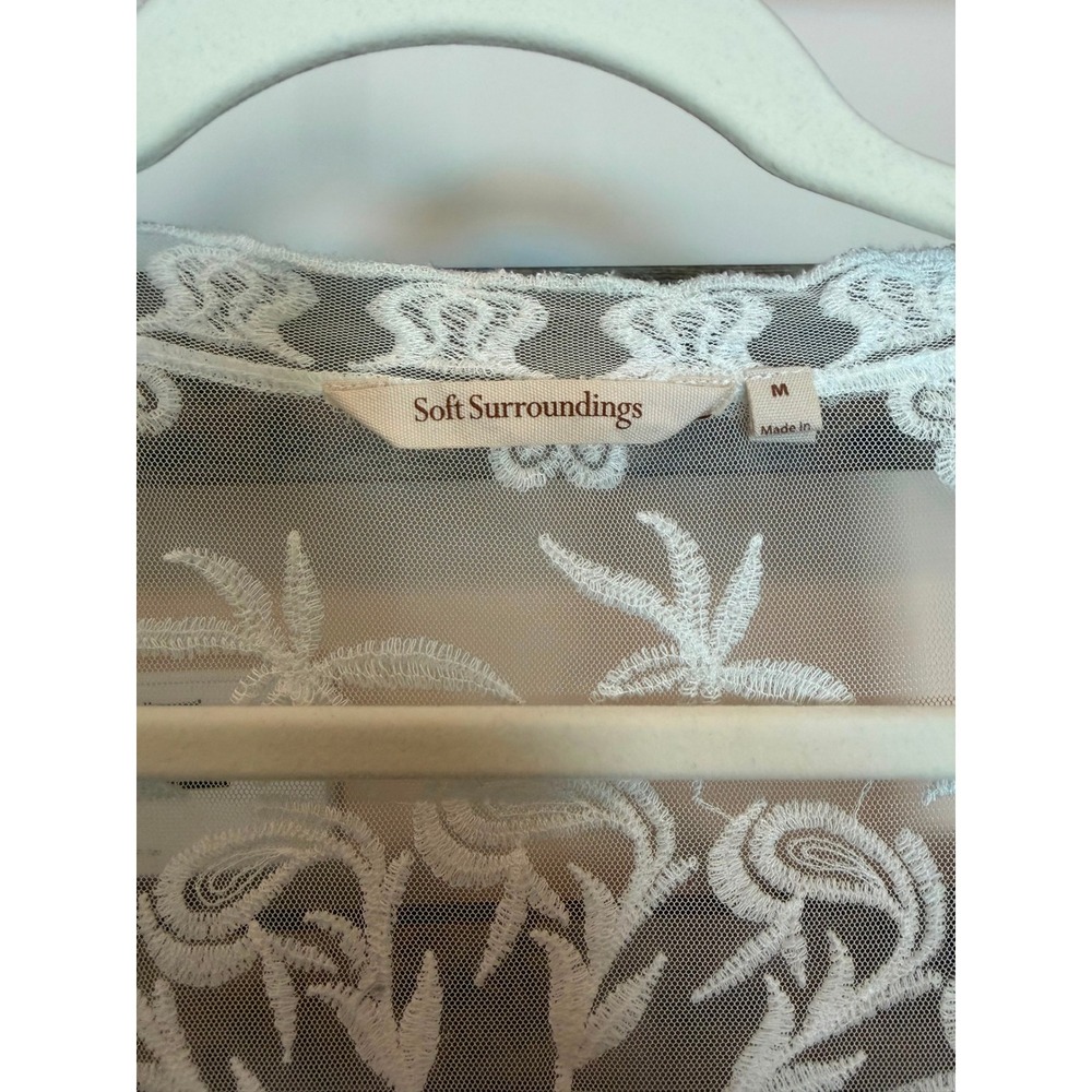 Soft Surroundings White Embroidered Lace Kimono Duster Vintage Style Mesh Medium - Picture 2 of 4
